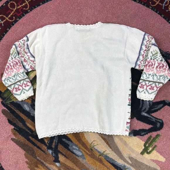 Vintage Floral Knit Sweater - Cream, Pink, Green - Picture 3 of 8